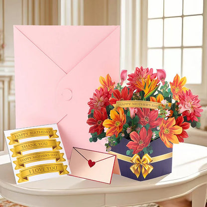 Premium 3D Pop Up Flower Bouquet Card Mothers Day Gift Valentines Day Anniversary Birthday Greeting Cards Thank You Wishes Gifts