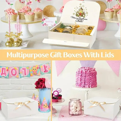 3pcs Large White All-In-One Gift Cardboard Box with Bow Ribbon Perfect for Party Weddings Birthday Holiday Candy Cookie Storage