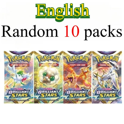 10 Pokémon Card Packs, Bright Stars,151 Prismatic Evolutions,PALDEAN FATES,English Reinforcement,Battle Transaction Card Gift