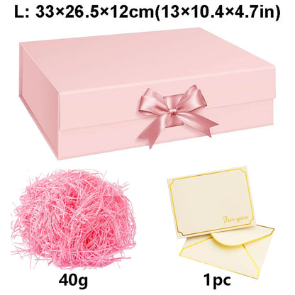 Pink/Black Magnetic Closure Gift Box with Raffia Gold Envelopes Wedding Birthday Jewelry Special Occasion Packaging JXB
