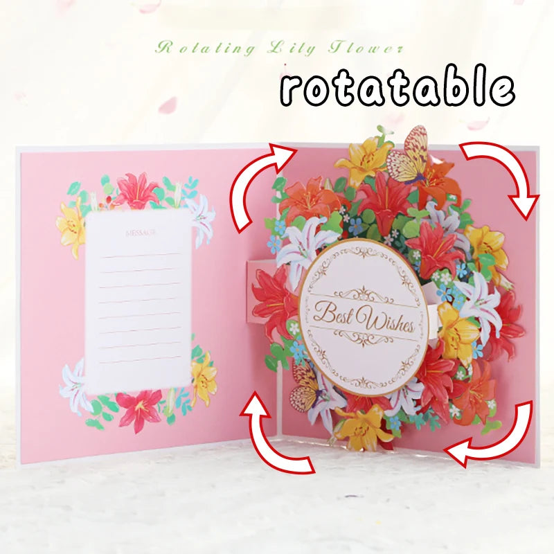 Premium 3D Pop Up Flower Bouquet Card Mothers Day Gift Valentines Day Anniversary Birthday Greeting Cards Thank You Wishes Gifts