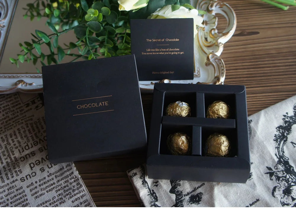 4 size choose 10set Elegant Valentine Chocolate Paper Box Gold Black Design Wedding Christmas Birthday Candy Packaging
