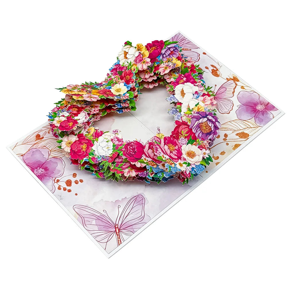 3D Pop-Up Heart Shape Flower Greeting Cards Mother's Day Wedding Card Anniversary Valentines Day Birthday Gift Card Handmade