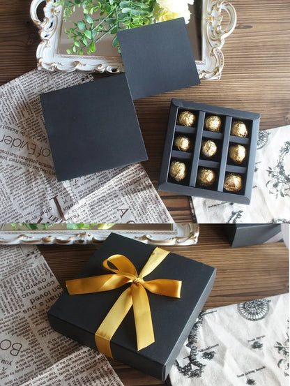 4 size choose 10set Elegant Valentine Chocolate Paper Box Gold Black Design Wedding Christmas Birthday Candy Packaging