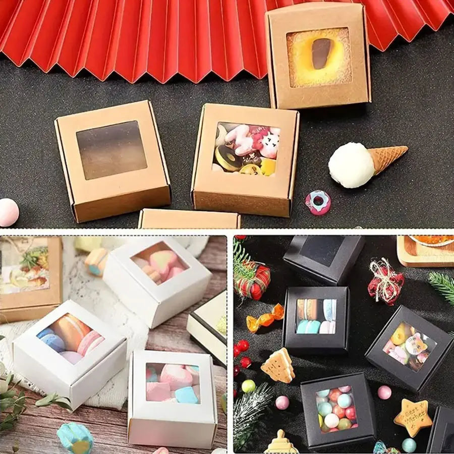 10/30pcs small gift craft handmade kraft paper box, wedding party birthday paper gift box (with stickers)