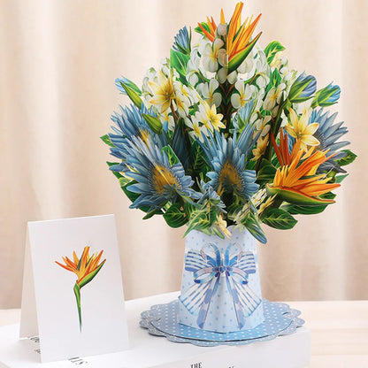 Premium 3D Pop Up Flower Bouquet Card Mothers Day Gift Valentines Day Anniversary Birthday Greeting Cards Thank You Wishes Gifts