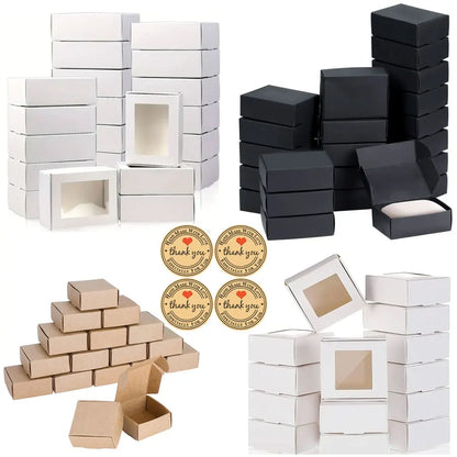 10/30pcs small gift craft handmade kraft paper box, wedding party birthday paper gift box (with stickers)