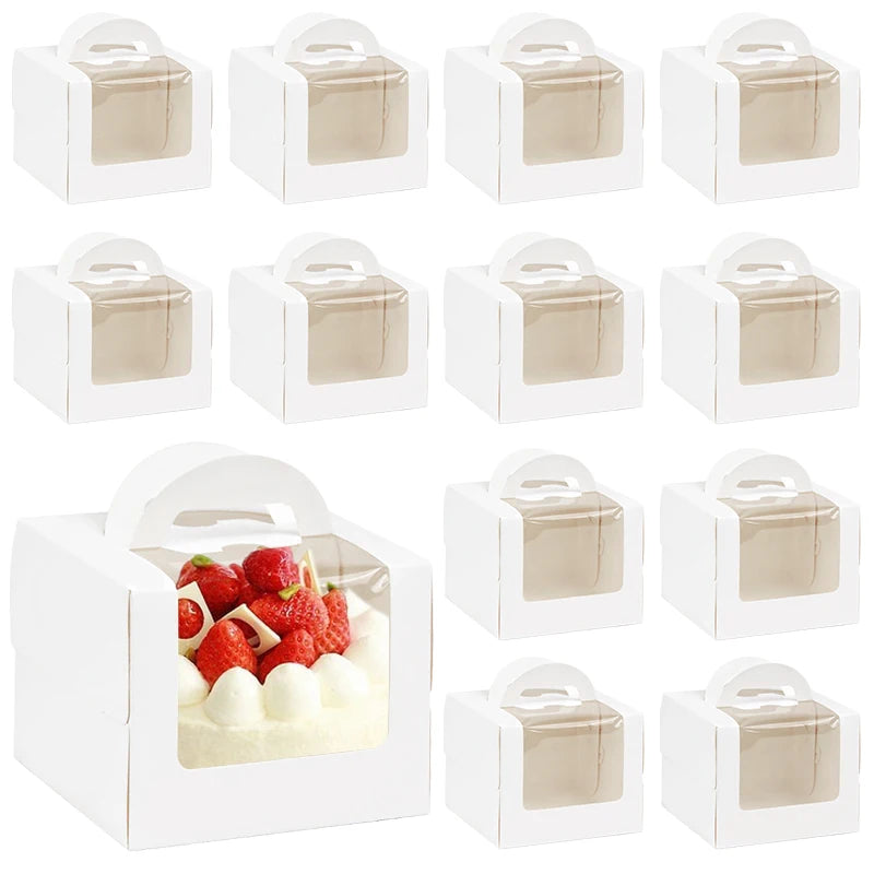 10Pcs Cake Box with Clear Window Paper Gift Packaging Box Wedding Birthday Party Muffin Cake Container Baby Shower Supplies