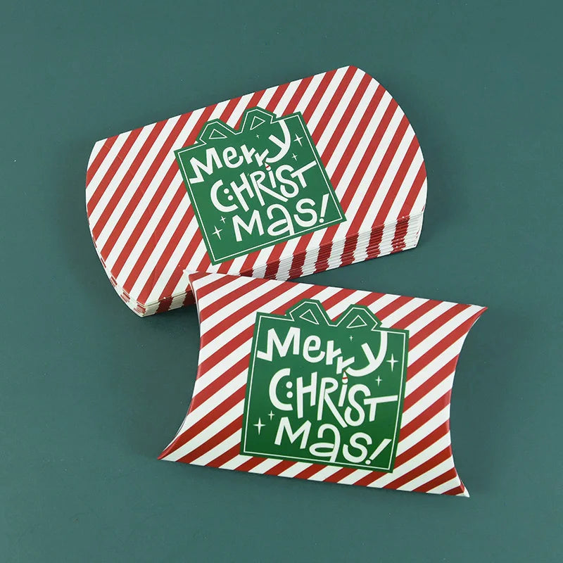24/12pcs Christmas Pillow Shape Candy Box Merry Christmas Kraft Paper Gift Box Packging Kids Favors Happy New Year Navidad 2025