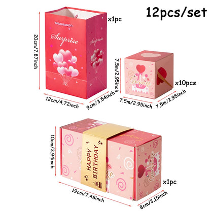12pcs Folding Bounce Gifts Box Surprise Jumping Bounce Box Explosions Red Envelope Creative Folding Carton Gift Box For Birthday