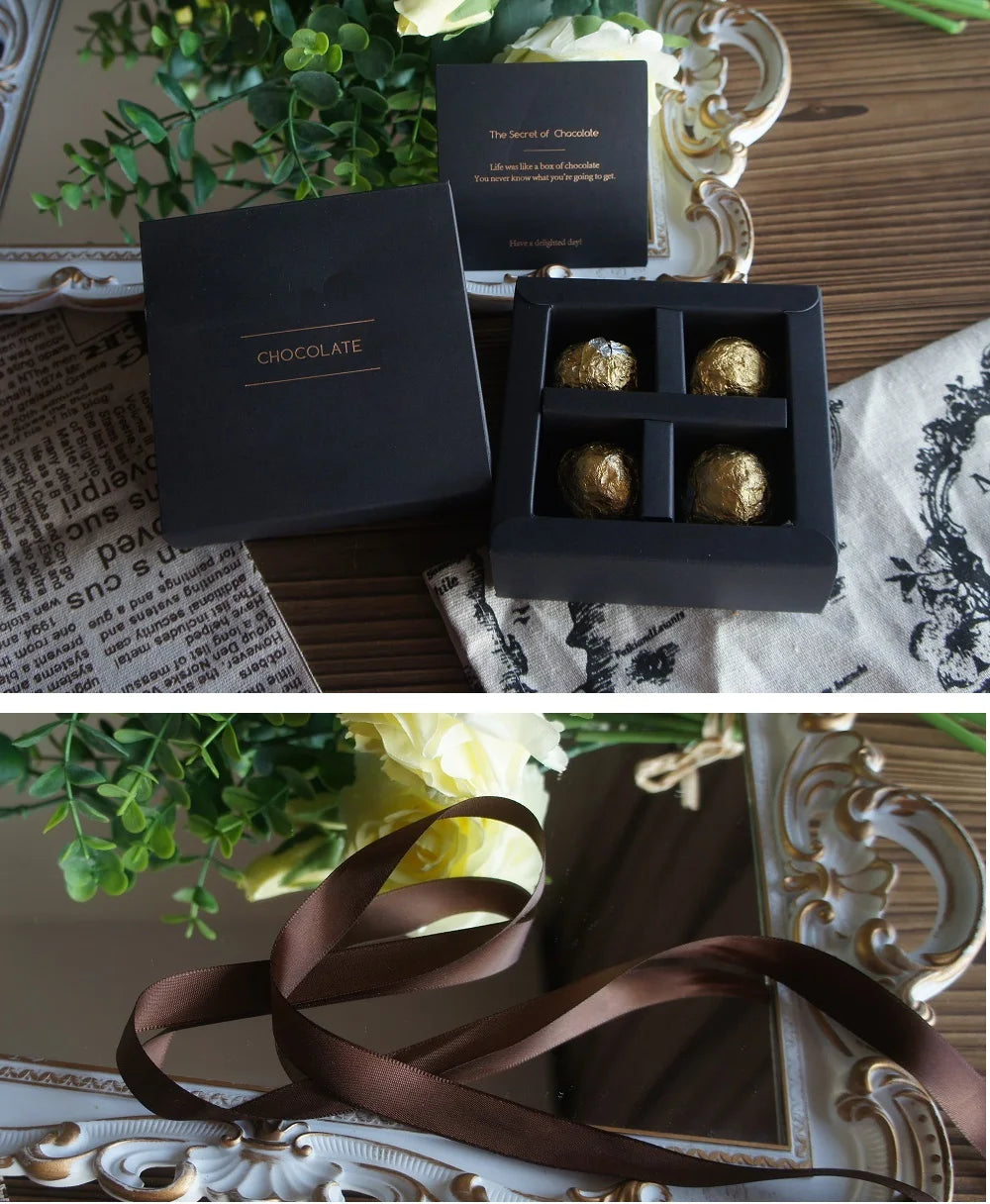 4 size choose 10set Elegant Valentine Chocolate Paper Box Gold Black Design Wedding Christmas Birthday Candy Packaging