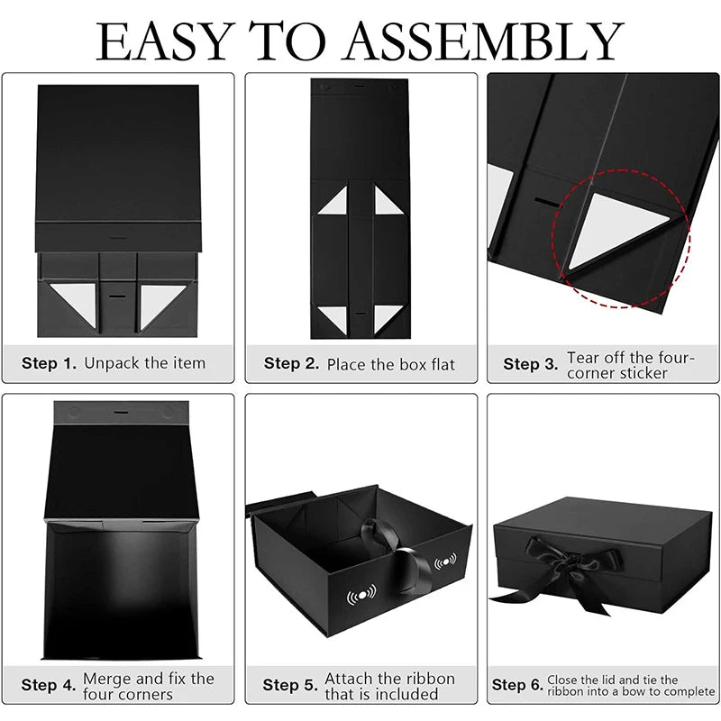 Magnetic Gift Box Kit with Lafite Grass and Greeting Cards Black / Pink Holiday Party Valentine's Day Gifts Folding Box TMZ