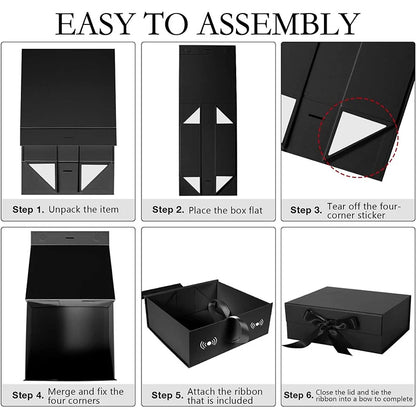 Magnetic Gift Box Kit with Lafite Grass and Greeting Cards Black / Pink Holiday Party Valentine's Day Gifts Folding Box TMZ