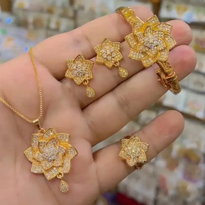 Luxury Gold Plated Flower Jewellery Gift Set
